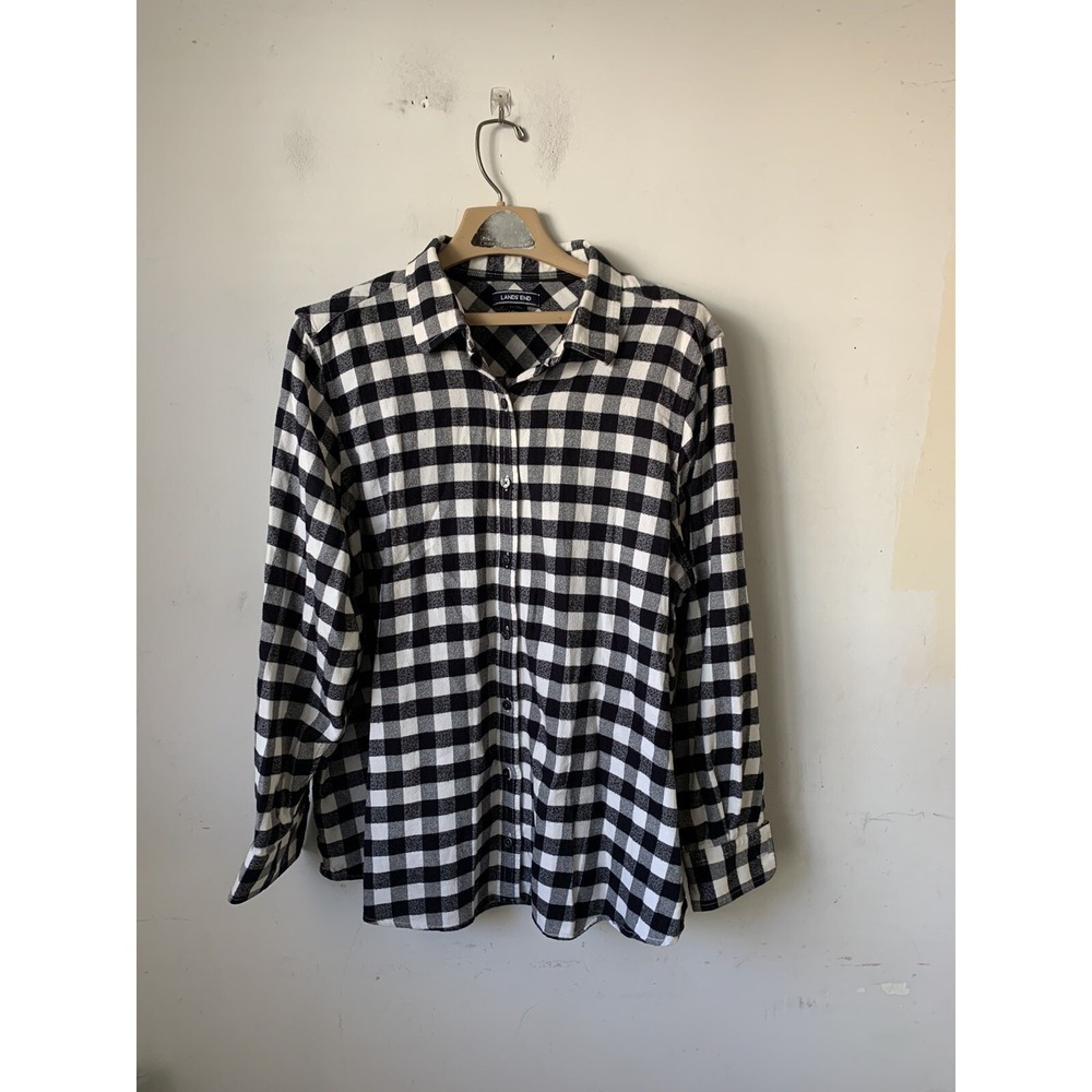 Lands End Womens Shirt 18W‎ Buffalo Check Country Flannel Button Up Holiday Fall